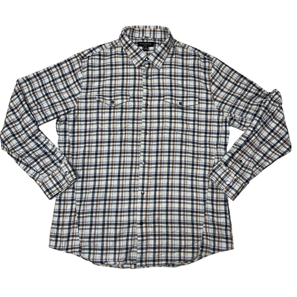 Banana Republic Slim Fit Lightweight Flannel Plaid Long Sleeve X Large Shirt XL